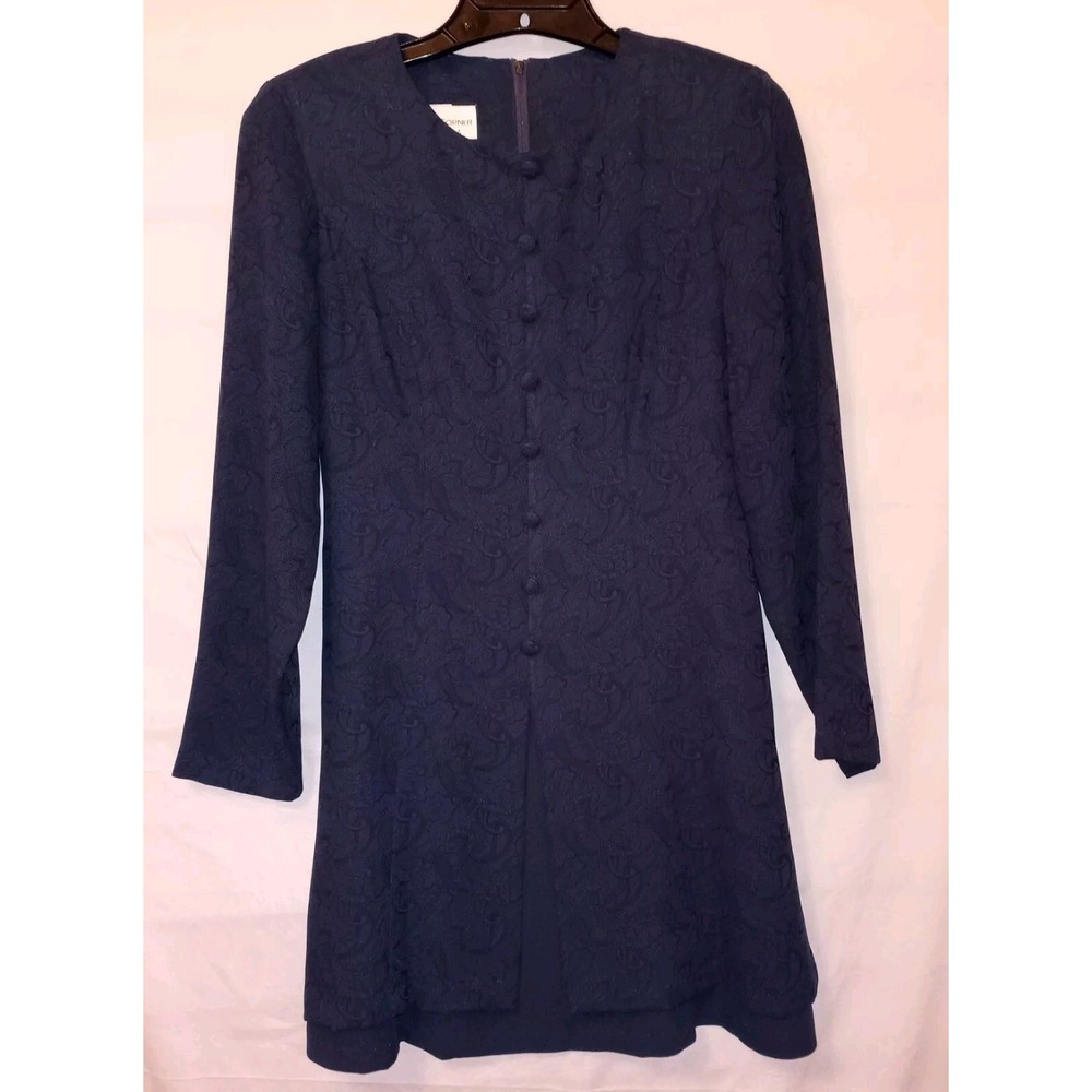 Casual‎ Corner Petite Dress 4P Blue Paisley Damask Buttons Lined Vintage